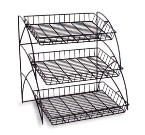 3-Tiered Wire Rack Display, Tabletop, 18"w Open Shelves - Black