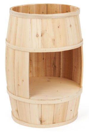 30 Inch Tall Wooden Barrel Dump Bin, Cutout Opening – Natural or Brown