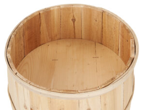 30 Inch Tall Wooden Barrel Dump Bin, False Bottom – Natural or Brown