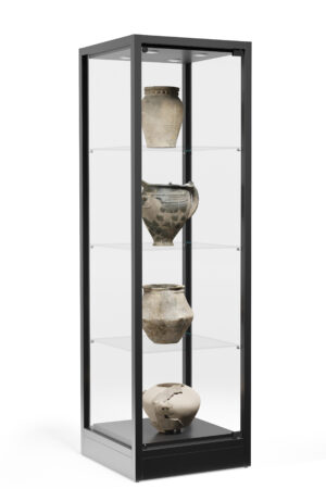 31.5" Glass Display Case w/ Top Lights, Adjustable Shelves, Locking - Black