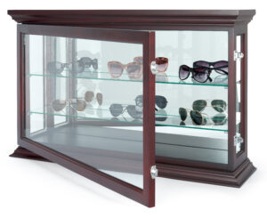 34" Countertop/Wall Mount Display Case, Adjustable Shelves, Locking - Mahogany
