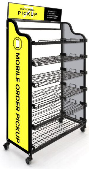 39.5" Wire Racks w/ (3) Pre-Printed Panels, 4 Locking Caster Wheels - Mobile Pickup