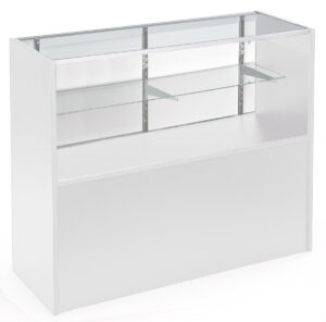4’ Display Counter w/ White Finish, Adjustable Tempered Glass Shelf & Sliding Doors