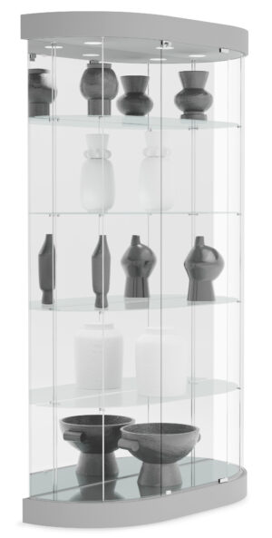 44" Glass Display Case w/ Top Lights, Wheels, Adjustable Shelves, Locking - Silver