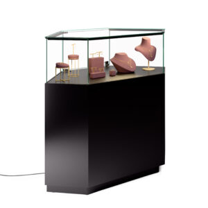 44" Quarter Vision Corner Display Case w/ Drawers, Ships Assembled - Black