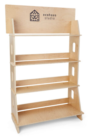 44 x 67.5 Multi-Tier Shelving Display, Custom Printed, Collapsible Design - Natural