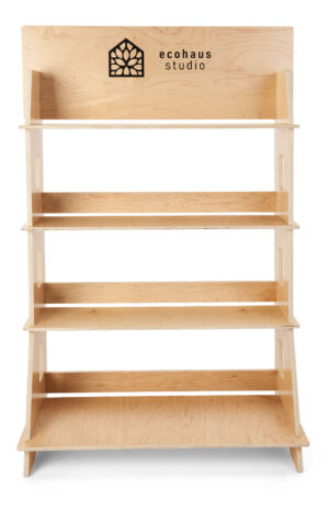 44 x 67.5 Multi-Tier Shelving Display, Custom Printed, Collapsible Design - Natural