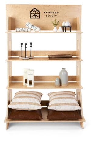 44 x 67.5 Multi-Tier Shelving Display, Custom Printed, Collapsible Design - Natural