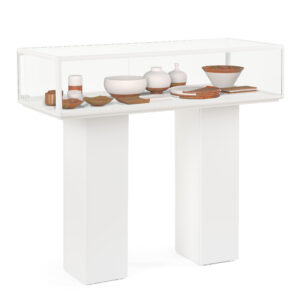 46" Display Case with Pedestal Design, Tempered Glass, Locking Doors - White