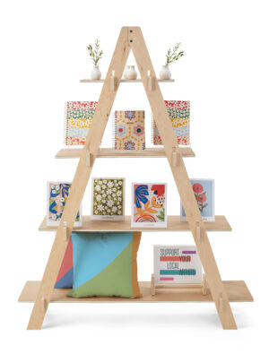 47 x 65.25 Multi-Tier Shelving Display, Floor Standing, Collapsible Design - Natural