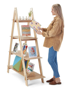 47 x 65.25 Multi-Tier Shelving Display, Floor Standing, Collapsible Design - Natural