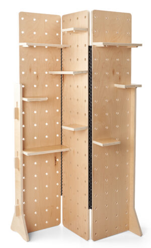 47.5 x 68 Pegboard Shelving Display, Floor Standing, Collapsible Design - Natural