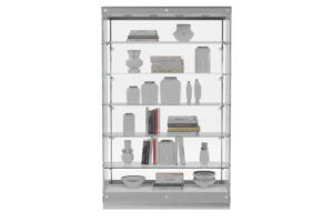 48” Display Case w/ LED Lights, Frameless, Sliding Door, Ships Assembled - Silver