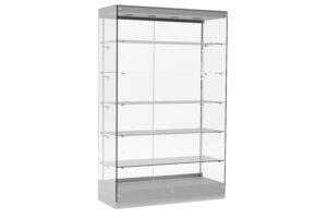 48” Display Case w/ LED Lights, Frameless, Sliding Door, Ships Assembled - Silver
