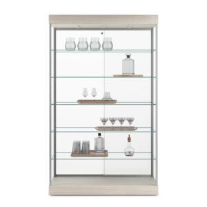 48” Frameless Display Case w/ 5 Tempered Glass Shelves, LED Lights - Concrete Groovz