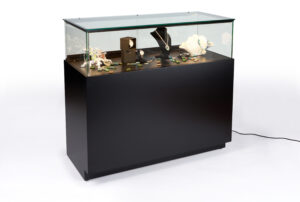 48" Quarter Vision Display Case w/Cabinets and Drawers, Ships Assembled - Black