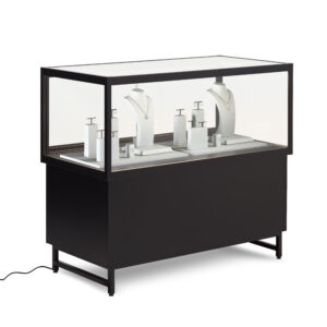 48"w Retail Store Display Case w/ Push-in Lock, LED Lights, Storage - Black