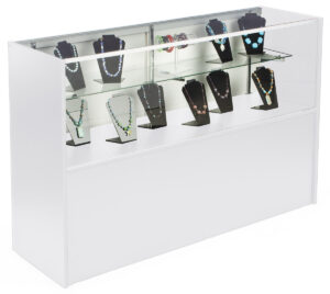 5' Display Cabinet w/ White Finish, Adjustable Tempered Glass Shelf & Sliding Doors