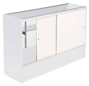 5' Display Cabinet w/ White Finish, Adjustable Tempered Glass Shelf & Sliding Doors