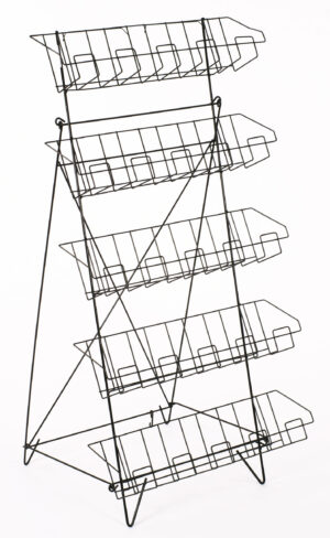 5-Tiered Wire Literature Floor Stand, Open Shelves, Sign Clip, 22.5 x 44.5 - Black