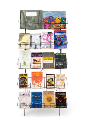 5-Tiered Wire Literature Floor Stand, Open Shelves, Sign Clip, 22.5 x 44.5 - Black