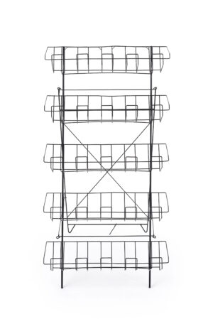 5-Tiered Wire Literature Floor Stand, Open Shelves, Sign Clip, 22.5 x 44.5 - Black