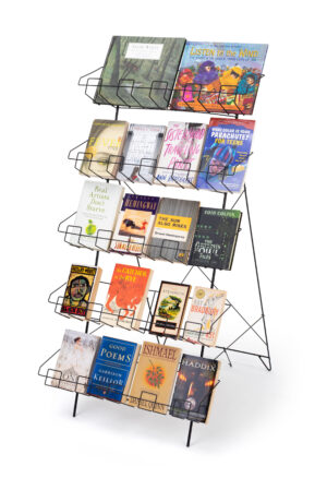 5-Tiered Wire Literature Floor Stand, Open Shelves, Sign Clip, 22.5 x 44.5 - Black