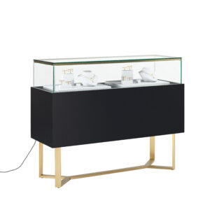 54" Retail Glass Display Counter w/ Storage and LED Overhead Lights - Black