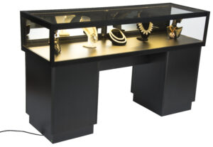60” Jewelry Display Case w/ Sliding Mirror Door, Sit Down Design, LED - Black