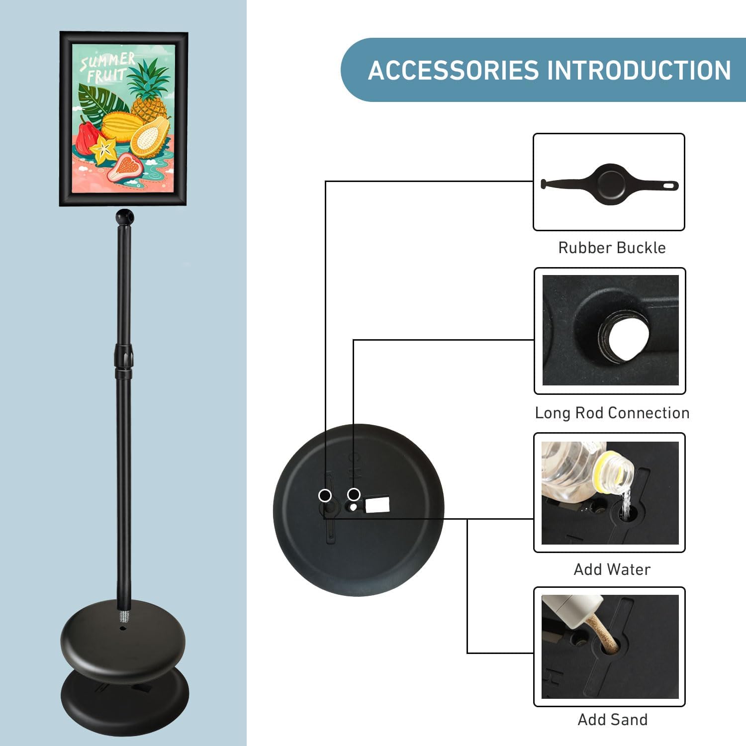 2Packs Adjustable floor standing poster stand, vertical and horizontal display sign stand, with heavy-duty base, aluminum alloy opening and closing frame (8.5 x 11 black) - Image 5