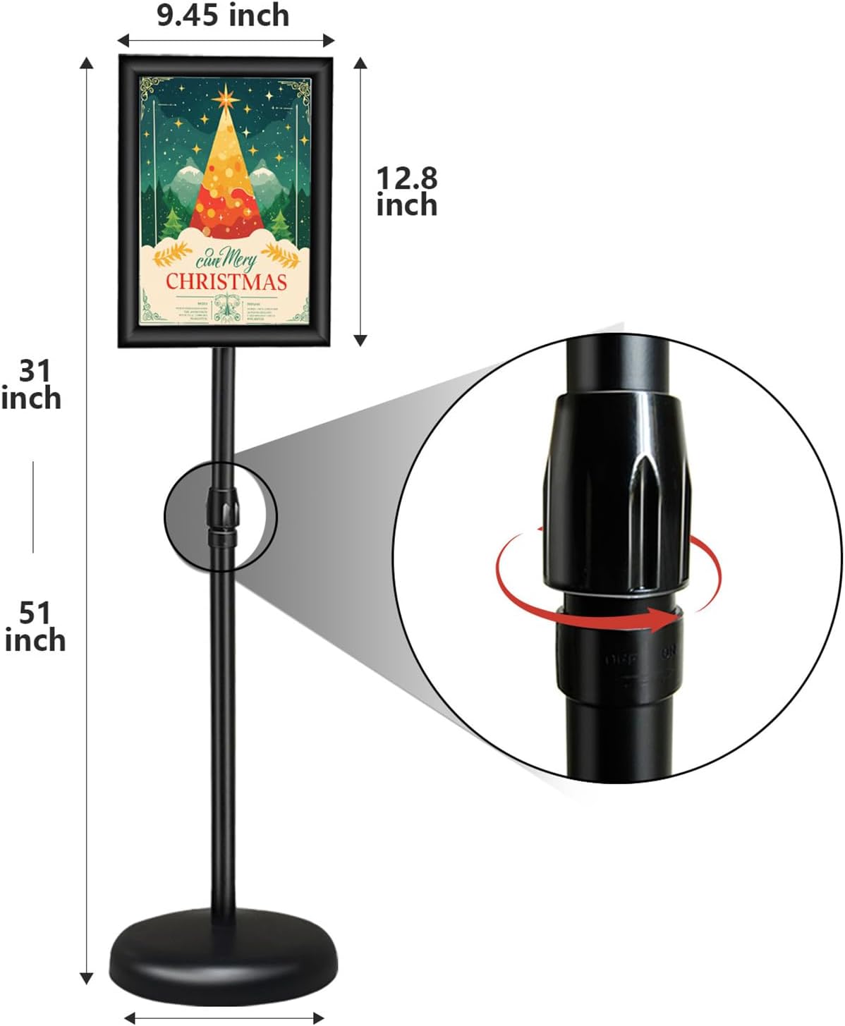 2Packs Adjustable floor standing poster stand, vertical and horizontal display sign stand, with heavy-duty base, aluminum alloy opening and closing frame (8.5 x 11 black) - Image 3