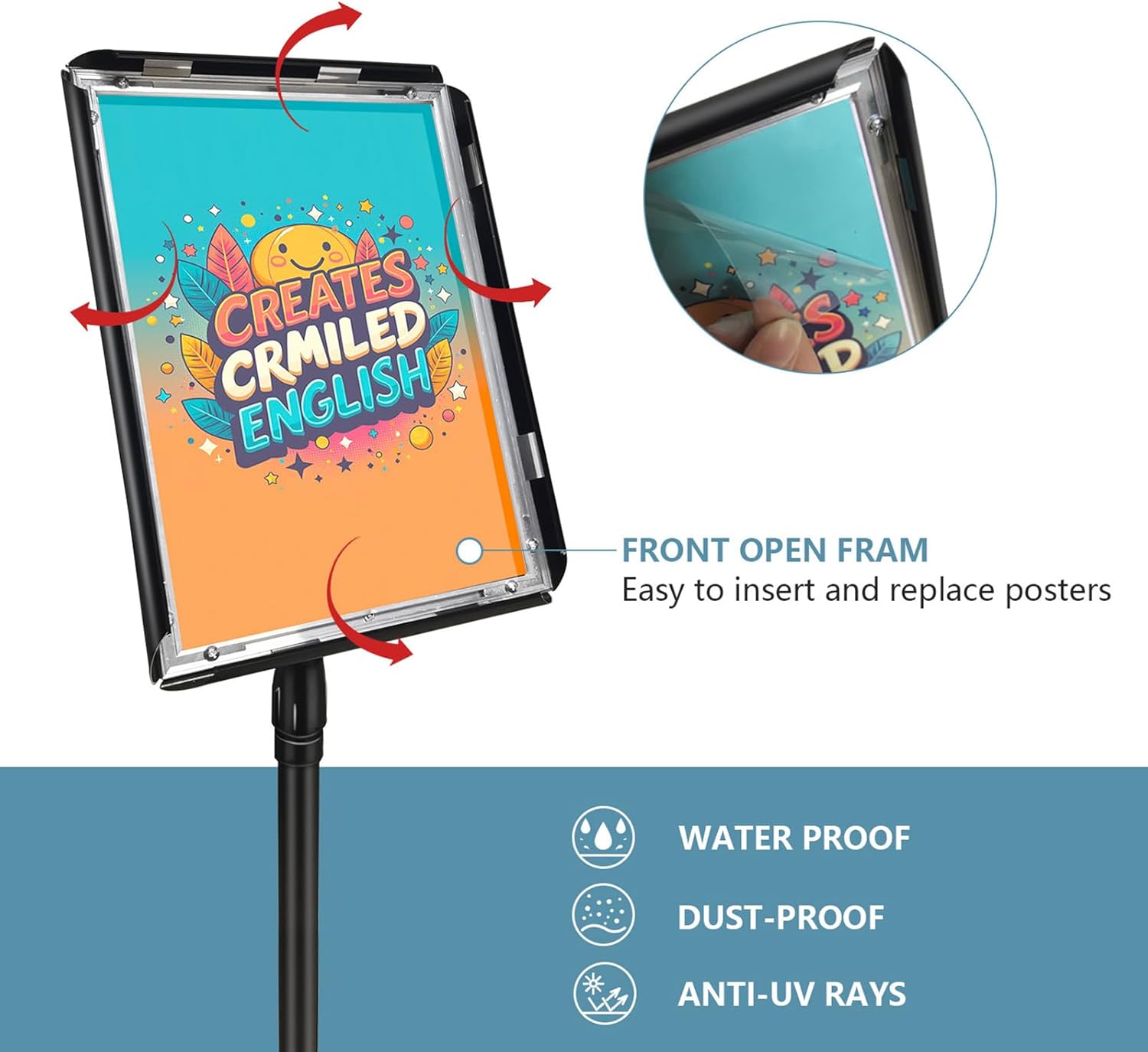 2Packs Adjustable floor standing poster stand, vertical and horizontal display sign stand, with heavy-duty base, aluminum alloy opening and closing frame (8.5 x 11 black) - Image 4