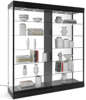 72" Glass Display Case w/ LED Lights, Wheels, Locking Sliding Door