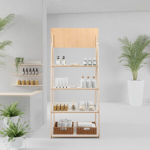 73" x 31.5" Multi-Tiered Display, Floor Standing, Collapsible Design - Natural