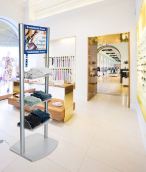 73.25”h Custom Printed Display w/ 3 Adjustable Shelves, 21.5” LCD Screen - Silver