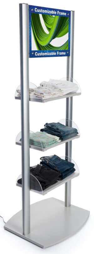 73.25”h Custom Printed Display w/ 3 Adjustable Shelves, 21.5” LCD Screen - Silver