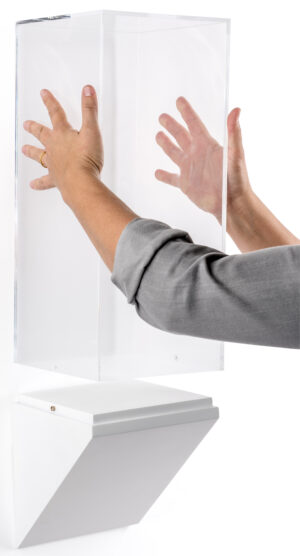 8”w Wall Wedge Display Case w/ MDF Base and Lift Off Acrylic Vitrine - White