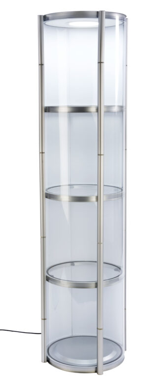 80.25" Portable Round Twist Tower w/Shelves, Top Light, White & Clear Panels - Silver