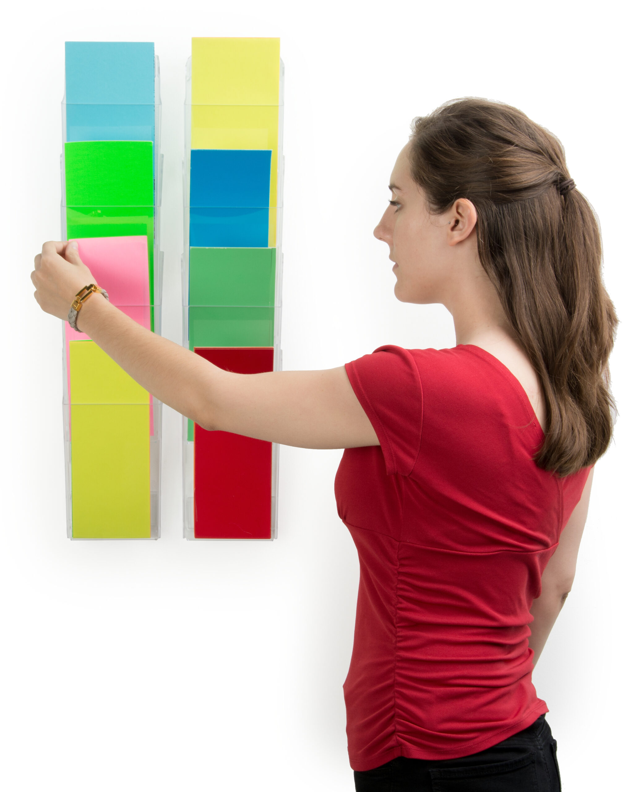 Acrylic Brochure Wall Rack, 4"w Pockets, Half View - Clear