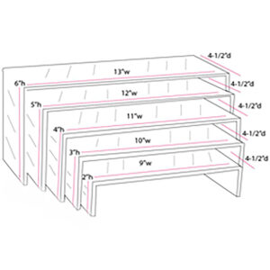 Acrylic Display Risers, Recycled Material, Assorted Sizes, Set of 5 or 7 - Clear