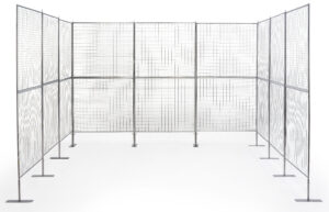 Art Display Grid, U-Shaped, (18) 3' x 3' Panels, Iron Mesh - Silver