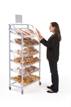 Bakery Display Rack w/ Wheels, 6 Shelves & Header - White