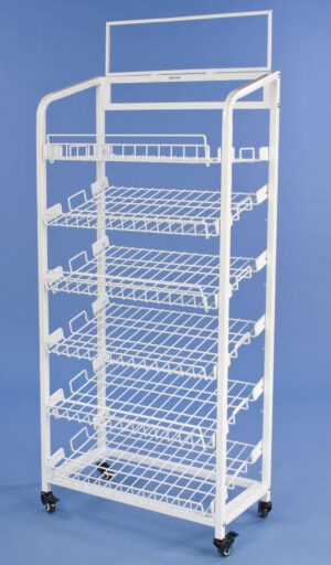 Bakery Display Rack w/ Wheels, 6 Shelves & Header - White