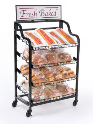 Bakery Display Rack w/ Wheels, Adjustable Shelves & Header - Black