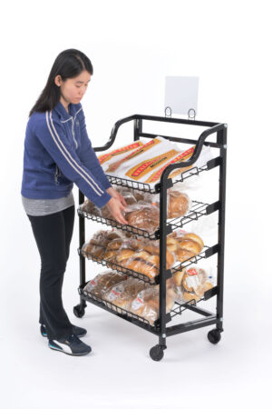 Bakery Display Rack w/ Wheels, Adjustable Shelves & Header - Black