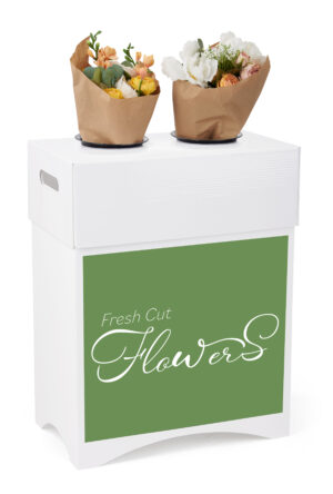Cardboard Flower Display, 2 Waterproof Plastic Buckets & Green Stock Graphic - White