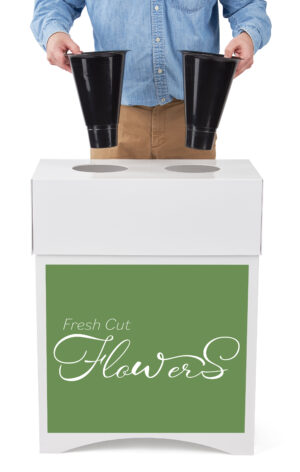 Cardboard Flower Display, 2 Waterproof Plastic Buckets & Green Stock Graphic - White