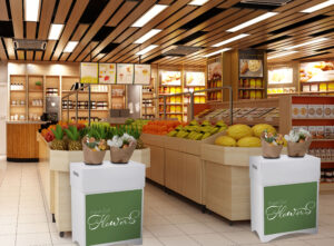 Cardboard Flower Display, 2 Waterproof Plastic Buckets & Green Stock Graphic - White