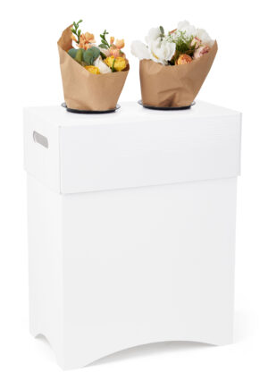 Cardboard Flower Display, 2 Waterproof Plastic Buckets - White