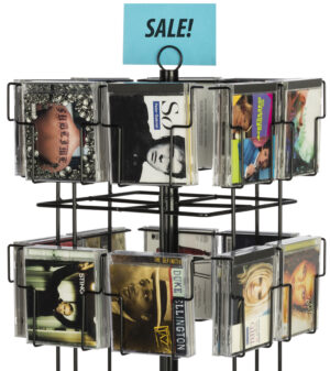 CD Display Stand w/ Sign Clip, Floor Standing, 48 Pockets - Black